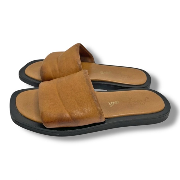 Free People Wren Slide Sandals Tan Leather Square Toe Flats EU 37 / US 6.5 - Picture 3 of 9